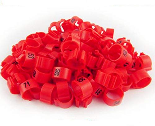 100pcs/lot Color Numbered Birds Duck Chicken Leg Bands 12mm Chicken Rings - color: red
