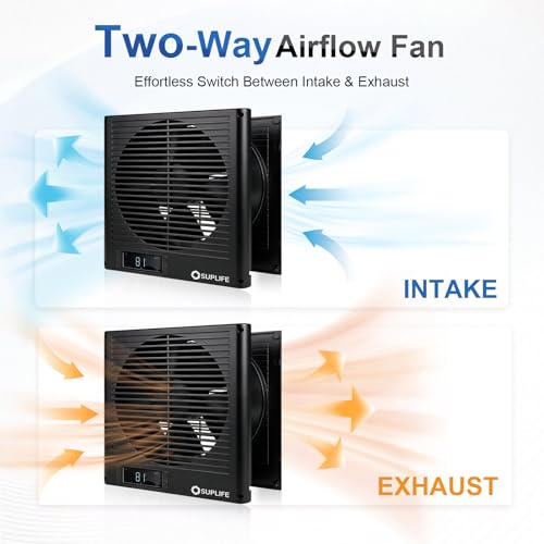 8" Room to Room Fan with Remote, Reversible Through Wall Fan for Quietly Circulating Air, 320 CFM Through the Wall Fan with Temperature Control, Durable Build Quality, In Wall Fan for Closet, Laundry - color: Black