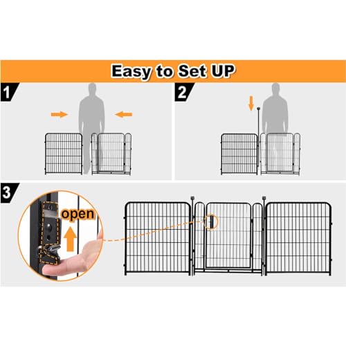 Getlay Garden Fencing 40 inch High, 8 Panels Total 17.7 Ft(L), Gate 17.7 Inches Wide with Low Sills, Dog Fence Outdoor for Yard. Rabbit Fence for Garden, Large Dog Pen, Border Fencing for Flower Beds - size: 40''(H)-8panels-17.7ft(L)