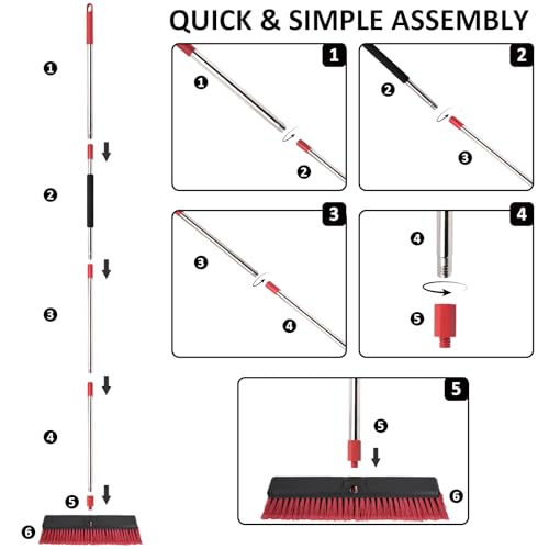 18” Push Broom with 70” Adjustable Handle - Heavy Duty Outdoor Broom for Shop, Garage, Driveway, Patio, Yard & Deck Cleaning