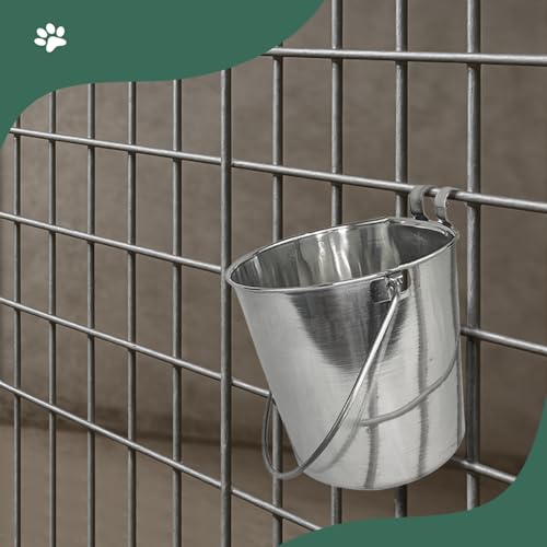 Advance Pet Products 6 Quart Stainless Steel Bucket with Dual Hook | Perfectly Fits on Kennels, Cages and Critter Crates | Heavy Duty Bucket for Pets Cleaning & Food Prep - Flat Sided Pail - size: 6 Quart - Hooked