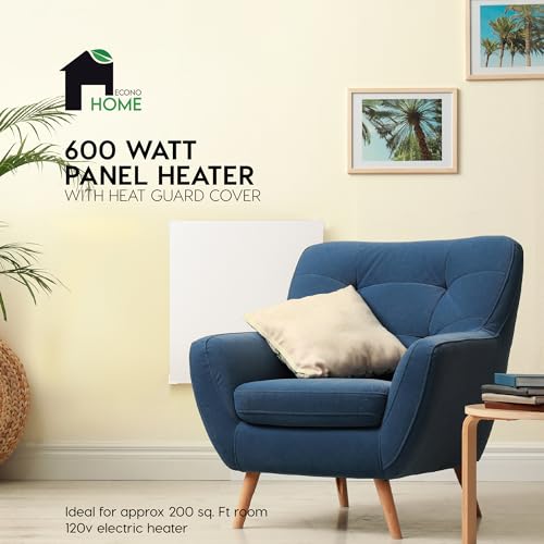 EconoHome Wall Mount Space Heater Panel - with Thermostat and Heat Guard Cover - 400W Convection Heater - for 120 Sq Ft Room - 120V Electric Heater - Updated Model - size: 400W