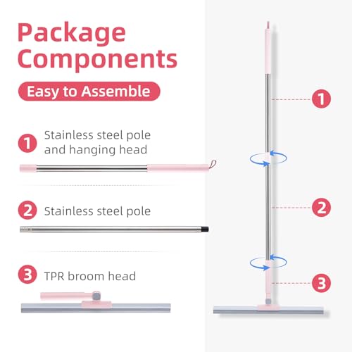 Floor Squeegee with Long Handle, 51 inch Stainless Steel Handle & 19 inch Rubber Blade, Heavy Duty Squeegee Mop for Tile, Garage, Shower Glass, Marble, Windows Cleaning & Water Removal
