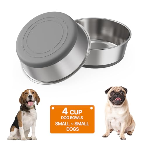 Food Grade 304 Stainless Steel Dog Bowls with Non-Slip Rubber Bottom,Food and Water Bowl for Feeding Dogs and Cats, Dishwasher Safe, Rust Resistant, BPA Free(Set of 2) (Gray, 4 Cup) - color: Gray, size: 4 Cup