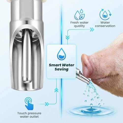 6 Pack Pig Nipple Waterer for Barrel Kit, Stainless Steel Automatic Pig NippleDrinkers Kit with Leak Proof Tank Connector, Piglets Nipple Feeders for Goat Swine Livestock(11 Pieces,White)