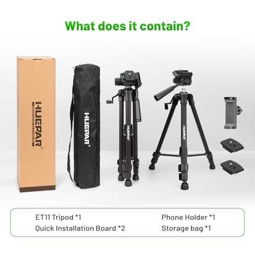 Laser Level Tripod, Huepar 47” Tripod for Cross Line Laser Distance Measures, Phone and Camera, Aluminum Professional Tripod Stand with 1/4" Thread Mount, Carry Bag and Phone Holder, ET11 - size: 47 inch