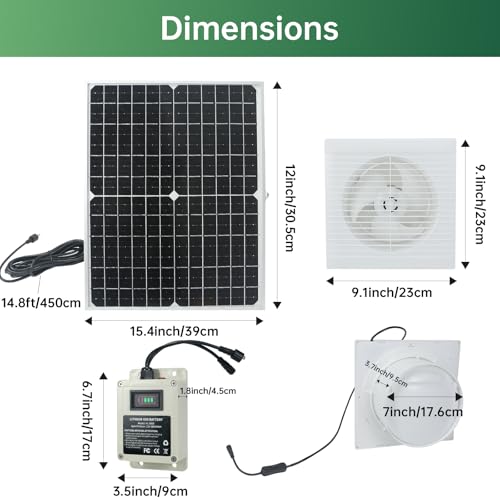 Solar Powered Exhaust Fan with Battery, 25 W Waterproof Solar Panel 8 Inch Ventilation Vent Fan Solar Fan for Greenhouse, Chicken Coop,Shed, Garage, Attic, Barn, Workshop,14.8ft Cable,5000mAh Battery - size: 5000mAh Battery 25W 8" solar exhuast fan
