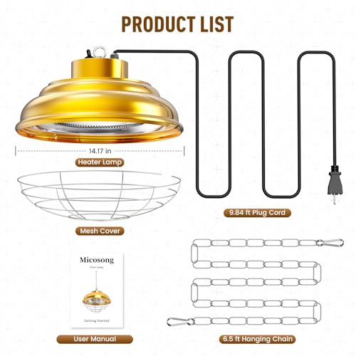 600 Watt Large Heat Lamp for Chicken Coop, Hanging Chicken Coop Heater, Carbon Fiber Bulb Waterproof Coop Heater with 2 Heating Levels, Chicken Warmer Lamp for Indoor Poultry Pet Livestock Greenhouse - size: Large Coop Heater