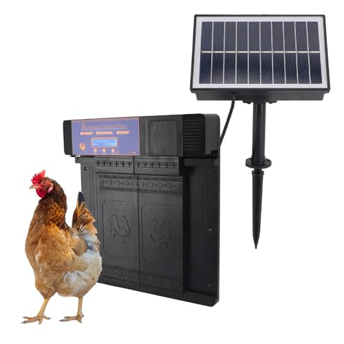 Automatic Chicken Coop Door Opener, Intelligent Double Open with Timer LED Display Solar Powered, with Anti Pinch Function, for Chickens Ducks Geese Poultry (Black) - color: Black