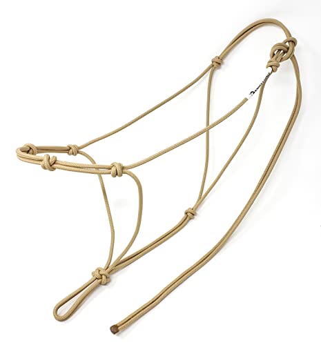 4 Knot Horse Rope Training Halter - 3/16" (5mm) Very Thin! Stiff Polyester Rope - color: Beige, size: Draft