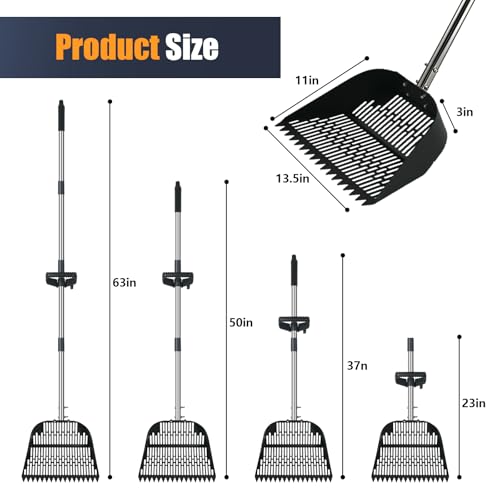 13.5" Wide Chicken Poop Scooper, 2-in-1 Chicken Poop Scoop Rake, Large Capacity Stainless Steel Scoop, Adjustable Handle, for Chicken Coop, Farm & Pet Waste Cleanup - color: 13.5" Wide, size: 13.5" Wide