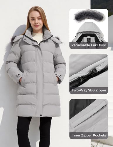 wantdo Women's Long Quilted Winter Coat Thicken Puffer Jacket with Faux Fur Hood - color: Gray, size: Medium