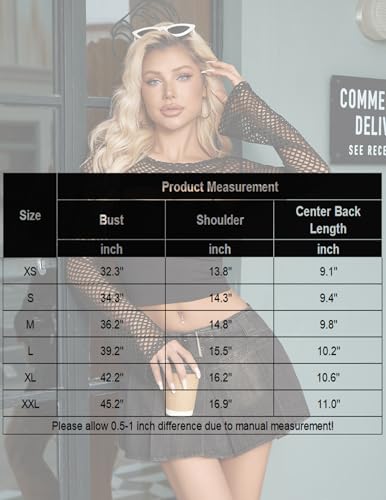 Avidlove Fishnet Crop Tops for Women Mesh Long Sleeve Top Bell Sleeves Y2k Tops Sexy Club Outfits XS-XXL - color: Black, size: Medium