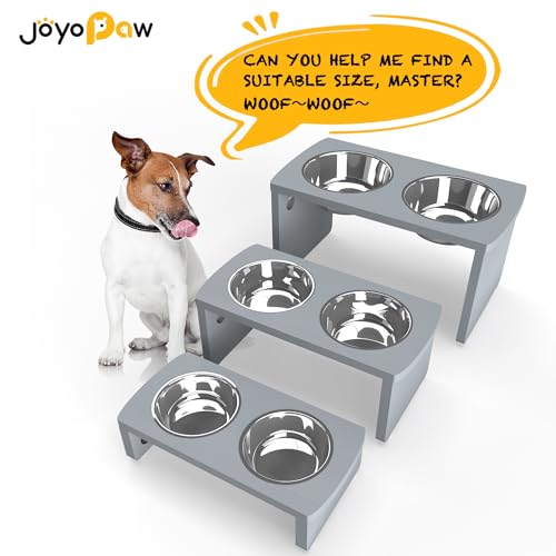 Elevated Dog Bowls, Bamboo Raised Dog Bowl for Dogs, with 2 Stainless Steel Bowls (Grey, Small: 4'' Tall-20oz Bowl) - color: Grey, size: Small: 4'' Tall-20 oz Bowl