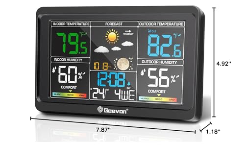 Geevon Weather Stations Wireless Indoor Outdoor Thermometer, Color VA Display Digital Weather Thermometer, Temperature Humidity Monitor with Barometer, Calendar, and Adjustable Backlight
