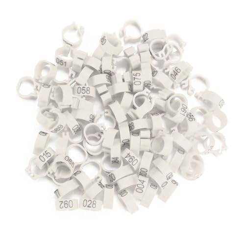100Pcs 8MM 001 to 100 Numbered Plastic Letter Pigeon Bird Leg Bands Rings, Pigeon Identify Rings, Training Supplies Leg Number Bird Bands for Letter Pigeon (White) - color: White
