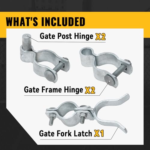 VIVIDA 1-3/8" Chain Link Gate Hinge Kit, Include Male & Female Gate Hinge, 1-3/8" Fence Fork Latch, Galvanized Steel - size: 1-3/8" × 1-3/8" (SILVER)