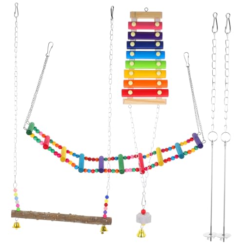 TOYANDONA Parrot Foraging with Hanging Swing Ladder and Colorful Beads Chicken Climbing Pecking for Cage Fun Chewing Bird for Pet Chicks
