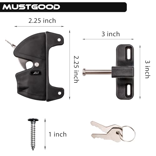 Self-Locking Gate Latch, 2-Sided Key Lock, Black Fence Hardware for Wood Metal Vinyl Gates