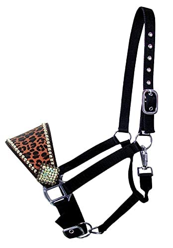 Showman Nylon Bronc Halter wCheetah Print Inlay, Average Full Size Horse