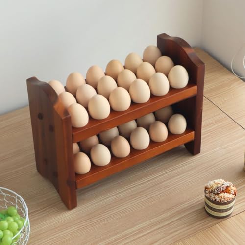 Egg Holder Countertop, Egg Storage and Egg Container for 36 Eggs, Fresh Egg Holder Countertop, Stackable Shelf Display Holder for Kitchen,Cute Egg Holder with Rustic Style, Light Brown
