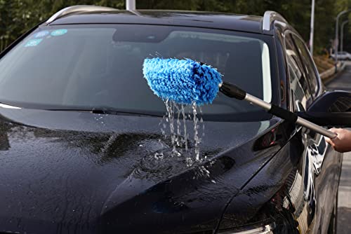 SCRUBIT 12" Car Wash Brush with Soft Bristles for Car Truck Boat Deck & House Cleaning, Exterior Washing Brush Connects with Pole & Hose, Storage Bag Included (Blue) - color: Blue