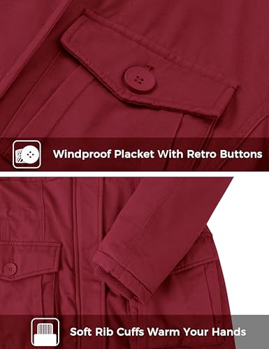 wantdo Women's Winter Coat Warm Anorak Parka Cotton Windproof Jacket with Removable Hood - color: Wine, size: Large