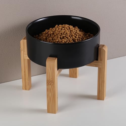 Black Raised/Elevated Ceramic Dog Bowl for Small Medium Sized Breeds,Dog Food Water Bowl with Stand,6 in Non Slip Heavy Pet Feeding Dish 3.6 Cups/ 850 ml /28 OZ - color: Black, size: 6 in