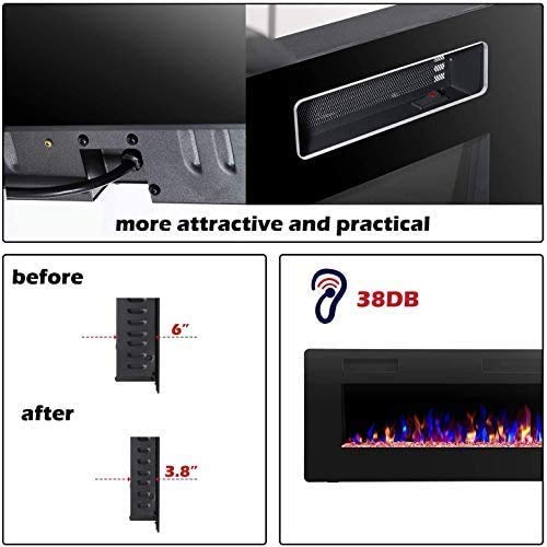 R.W.FLAME 42IN Recessed and Wall Mounted, The Thinnest Fireplace, Low Noise, Fit for 2 x 6 and 2 x 4 Stud, Remote Control with Timer, Touch Screen, Adjustable Flame Color and Speed - size: 42"