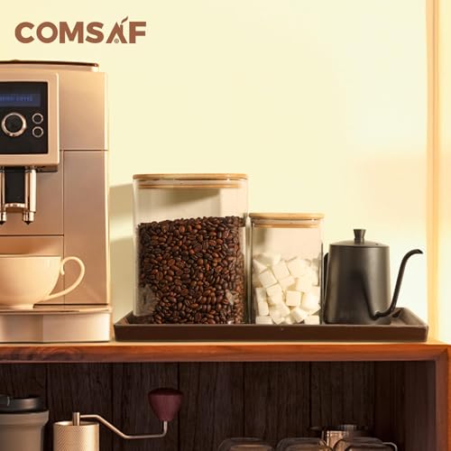 ComSaf Glass Food Storage Containers, 3.6Qt/1.2Qt Glass Flour and Sugar Containers with Airtight Lids, Large Square Jars with Bamboo Lids for Rice, Pasta, Oats, Grains, Cookies, Snacks, Candy - color: 3.6Qt/1.2Qt-Square