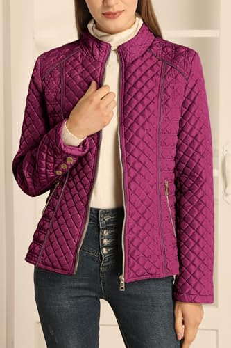 Bellivera Women's Stand Collar Lightweight Quilted Puffer Jacket | Casual Padded Zip Long Sleeve Coat for Spring and Winter with Pockets - color: Red, size: XX-Large