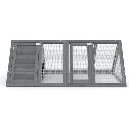 Rabbit Hutch, Small Chicken Coop Outdoor A-Frame Quail Cage with 2 Door & Run Cage Wooden Triangle Quail Hutch with Ventilating Wire Poultry Hutch for Small Animal (Gray) - color: Gray