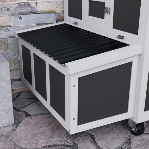 PawHut Wooden Chicken Coop, Chicken Tractor for 2-4 Chickens, Outdoor Poultry Cage Rabbit Hutch Duck Coop Hen House with Nesting Box, Tray, Windows, Dark Gray