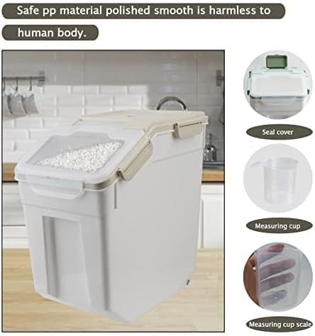 4 Pack Grain Food Storage Container, 20LB Airtight Rice Bin Storage Bucket with Spoon and Measuring Cup, Large Flour Dispenser Container Set 80LB Total Capacity, Grey - color: 30lbs,4Pcs,Gray