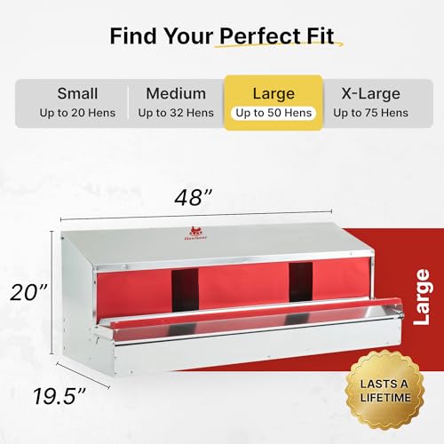 HenGear Nesting Boxes for Chickens, Nest Box with Rollout Egg Collection, Nesting Pads for Cleaner Eggs, Reversible Accessories for Chicken Coop, G90 Galvanized, Made to Last, Large, Up to 50 Hens - size: 50 HENS