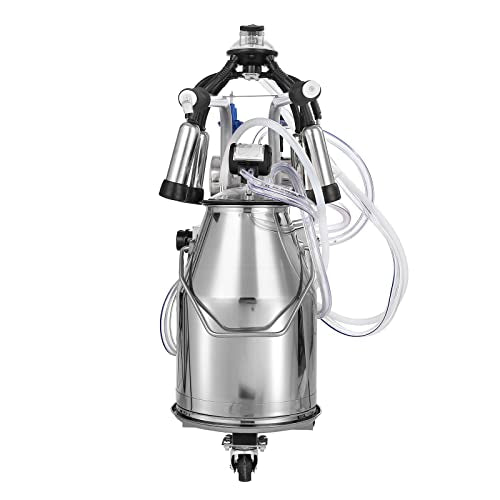 VEVOR Goat Milking Machine, 12 L 304 Stainless Steel Bucket, Electric Automatic Pulsation Vacuum Milker, Portable Milker with Food-Grade Silicone Cups and Tubes, Adjustable Suction for Cows and Sheep | Automatic Pulsation Vacuum, Portable Milker with Food