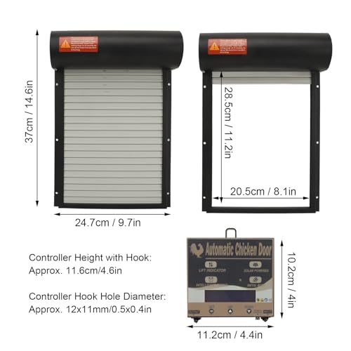 Solar Powered Chicken Coop Door, Automatic Electric Poultry Door Opener with Timer and Remote Control for Home and Farm Use (Black) - color: Black