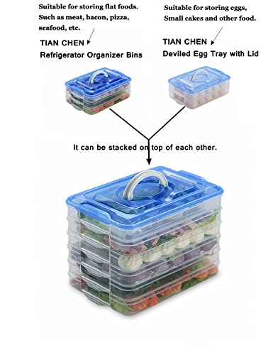 Egg Storage Container for Refrigerator, 3-Layer Deviled Egg Tray, Stackable Fridge Egg Organizer with Lid and Handle, Extra Large Holder, 60 Count Eggs Keeper(green 3 layer) | 3-Layer, 60 eggs, Stackable Storage Holder with Handle for Refrigerator for Cam