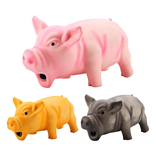 Dog Chew Squeaky Toy, Cute Pig Grunting Teething Toy for Puppies Small Dogs Latex Rubber Yellow 16 x 8 x 8 cm 1 Piece