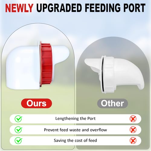 50Lb Automatic Chicken Feeder with Window 10 Port No Waste Rust-Proof Galvanized Steel with Locking Lid & Adjustable Height Legs Waterproof Portable Poultry Feeder for Chickens,Ducks,Geese - size: 50LB