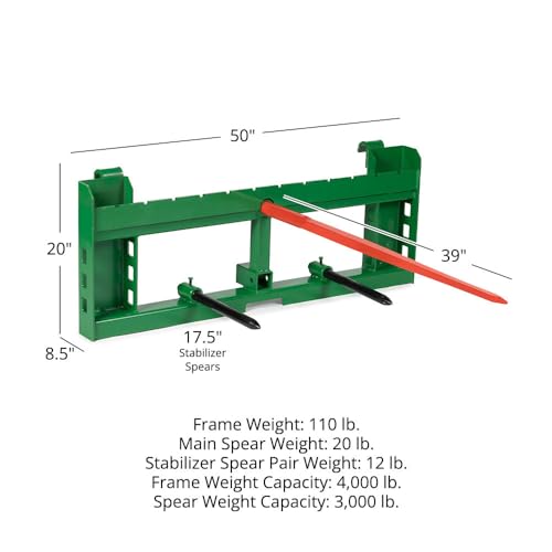 Titan Attachments Economy Series Hay Frame, C2 Hay Spear & Stabilizer Spears, Hook and Pin Mounting Style, Rated 4000 LB, 2" Receiver Hitch (39" Main Spear + 17.5" Stabilizers) - size: 39" Main Spear + 17.5" Stabilizers