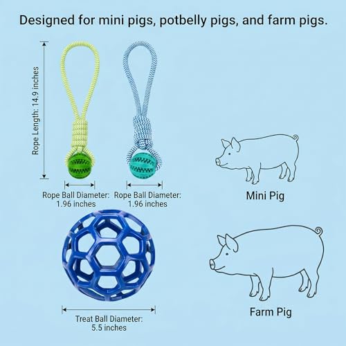 Ronyes 3Pcs Pig Enrichment Toys, Treat Dispenser Ball Toys for Mini Pigs and Farm, Hanging Chew Food Foraging Ball with Rope for Pigs, Pig Toys for Pet Pig