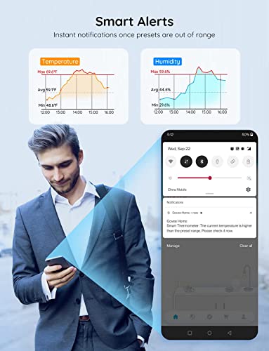 Govee WiFi Hygrometer Thermometer Sensor 3 Pack, Indoor Wireless Smart Temperature Humidity Monitor with Remote App Notification Alert, 2 Years Data Storage Export, for Home, Greenhouse - style: BT Gateway + 3 Sensors