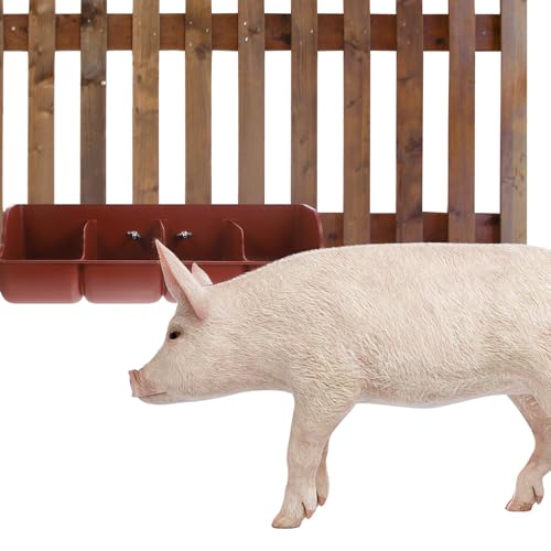 SEWACC Plastic Pig Feeder, 4-Compartment Pig Feeding Trough for Farm Livestock, Sturdy Polypropylene Piglet Manger for Grain and Water, 18 Inch Feeding Groove