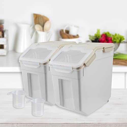 Large Flour Storage Container Bin 50lb, 2Pack Airtight Rice Storage Containers with Wheels Seal Locking Lid, BPA Free with Measuring Cup&Scoop for Flour, Rice, Grain(Gray) - color: Gray