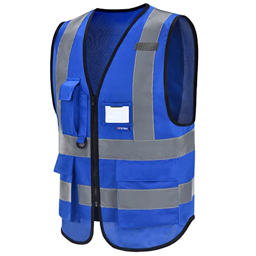 A-SAFETY XSmall Blue Safety Vest Reflective Work Vest,Hi Vis vest 7 Pockets, X-Small - color: Blue, size: X-Small