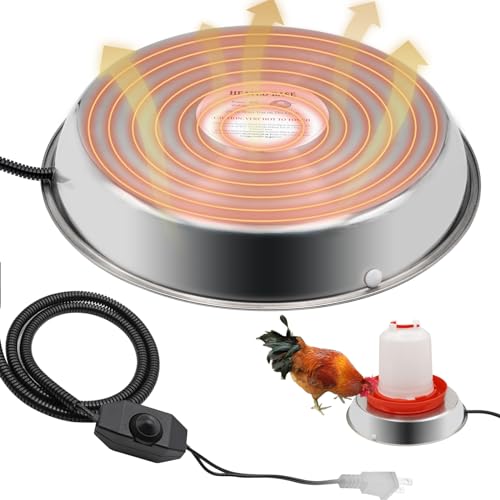 Chicken Waterer Heater,14 Inch Heated Chicken Waterer Base for Winter 5 Gallon with Anti-bite Cable for Poultry Fountains Water Bowl Plastic Metal Waterer