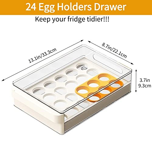 Vacane Egg Storage Container - BPA Free Refrigerator Organizer Bins, Stackable Egg Holder, 24 Egg Tray, Clear Egg Drawer - color: Yellow