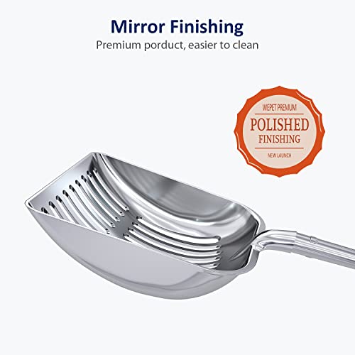 WePet Cat Litter Scoop, Aluminum Alloy Sifter, Kitty Metal Scooper, Deep Shovel, Long Handle, Poop Sifting, Kitten Pooper Lifter, Durable, Heavy Duty, for Litter Box - color: POLISHED Aluminum \ #08 Red Handle, size: Small