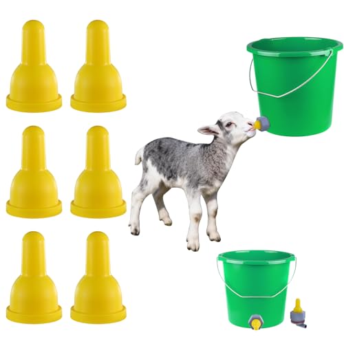 6-Pack Yellow Silicone Lamb Nipple, Sheep, Goat, Animal Feeding & Livestock Teat - Premium Replacement for Orphaned Lambs, Kids, Piglets, Durable & Bite-Resistant(Does not Include Barrel)